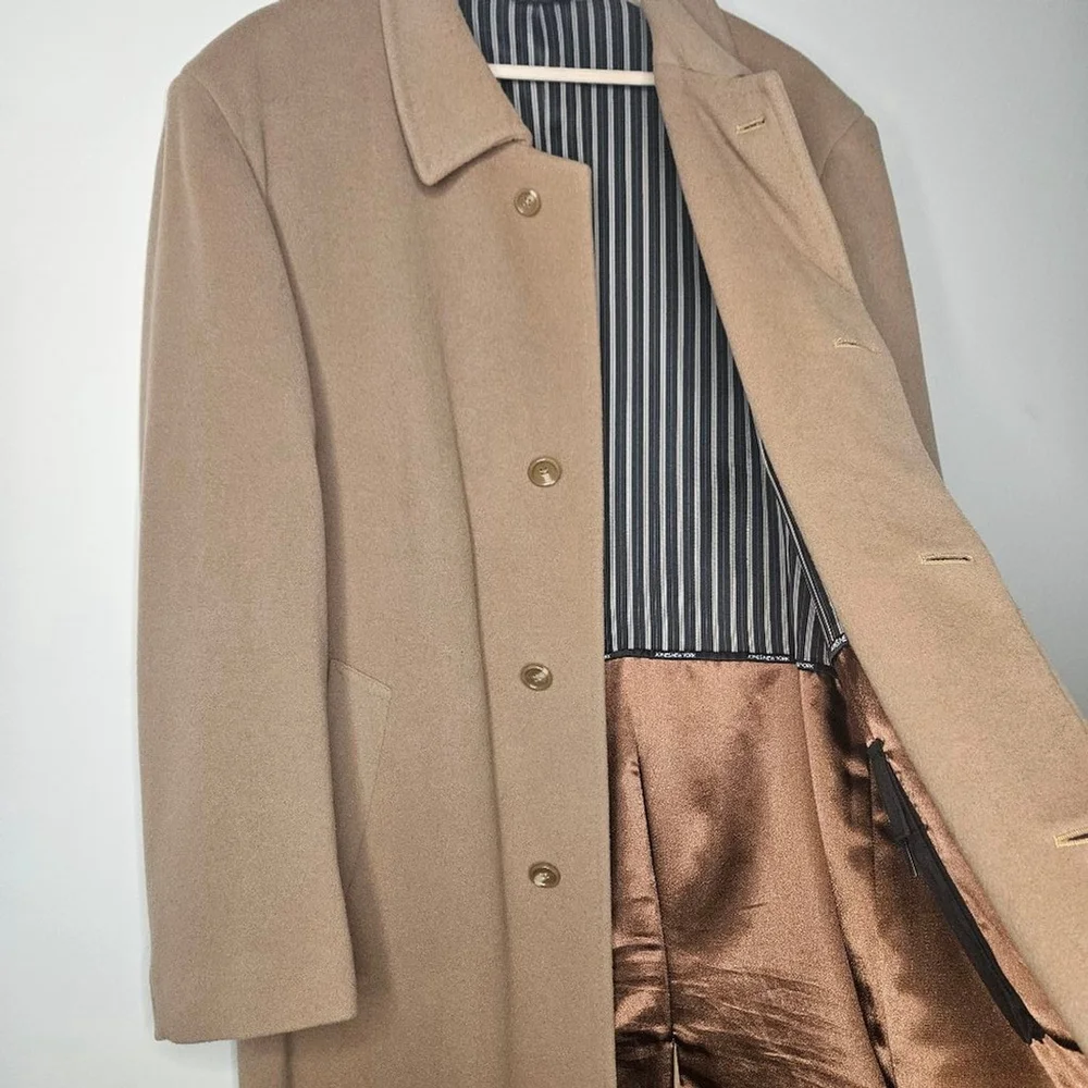 Jones New York Vintage Swinton Wool Cashmere Overcoat Men 44R Brown Long Coat - Picture 5 of 13
